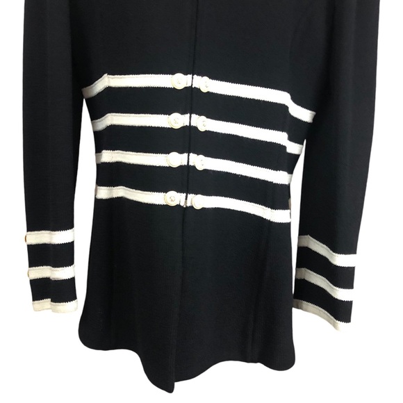 Women's St. John Collection By Marie Gray Black/White Striped Wool+ Sweater. 8 - Picture 7 of 16